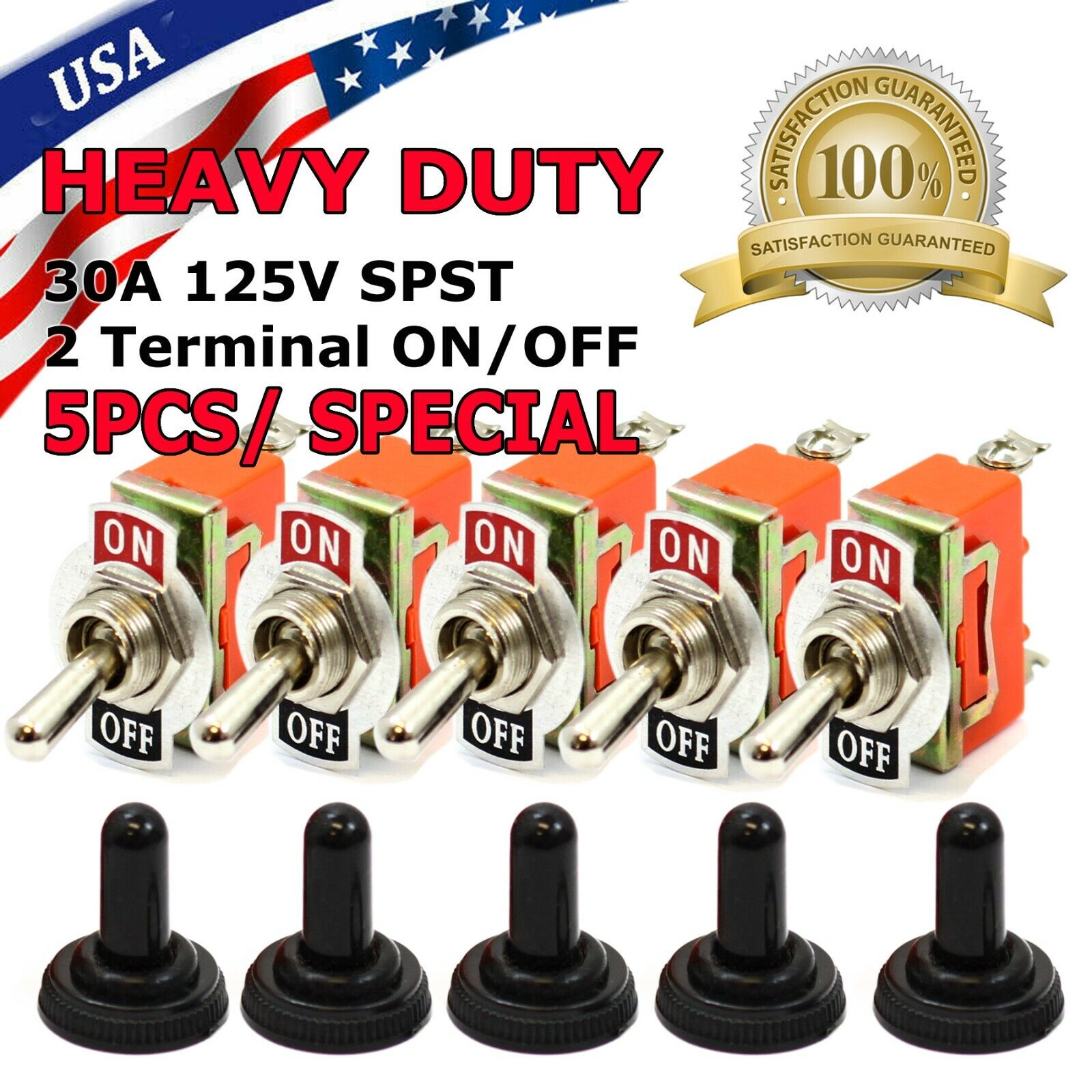 5X Toggle SWITCH ON/OFF Heavy Duty 15A 250V SPDT 2 Terminal Car Boat Waterproof 