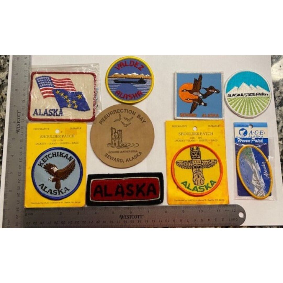 9 Vintage Alaska Travel Patches: Ketchikan, Resurrection Bay Seward, State Fair