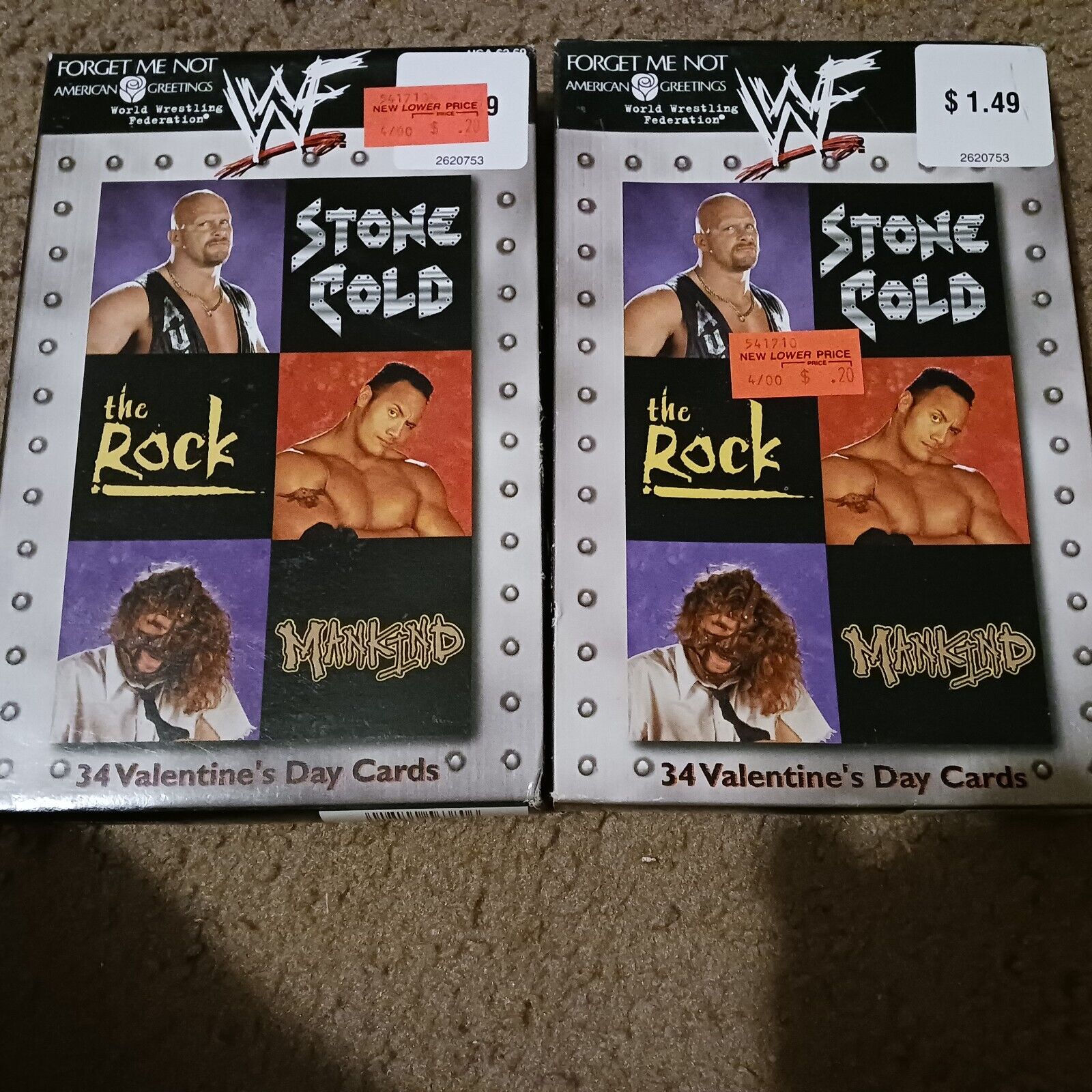 WWF VALENTINES CARDS  STONE COLD STEVE AUSTIN THE ROCK MANKIND WWE Vintage NEW 