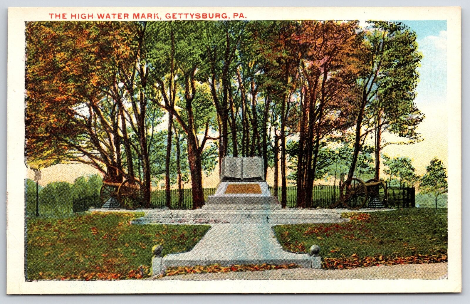 The High Water Mark Memorial Gettysburg Pennsylvania Grounds And Trees Postcard
