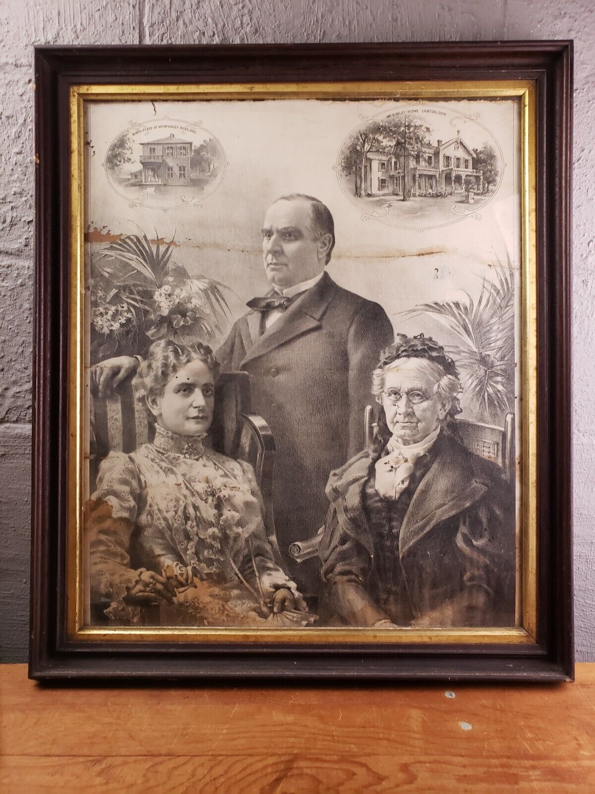 1901 William McKinley 25th U.S. President Lithograph Original Frame Antique