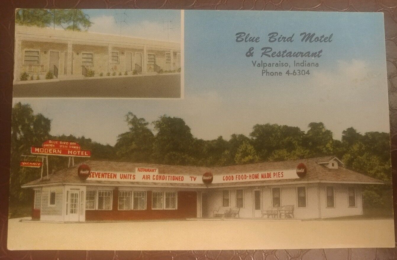 Blue Bird Motel & Restaurant, Valparaiso, Indiana Coke Americana VTG postcard