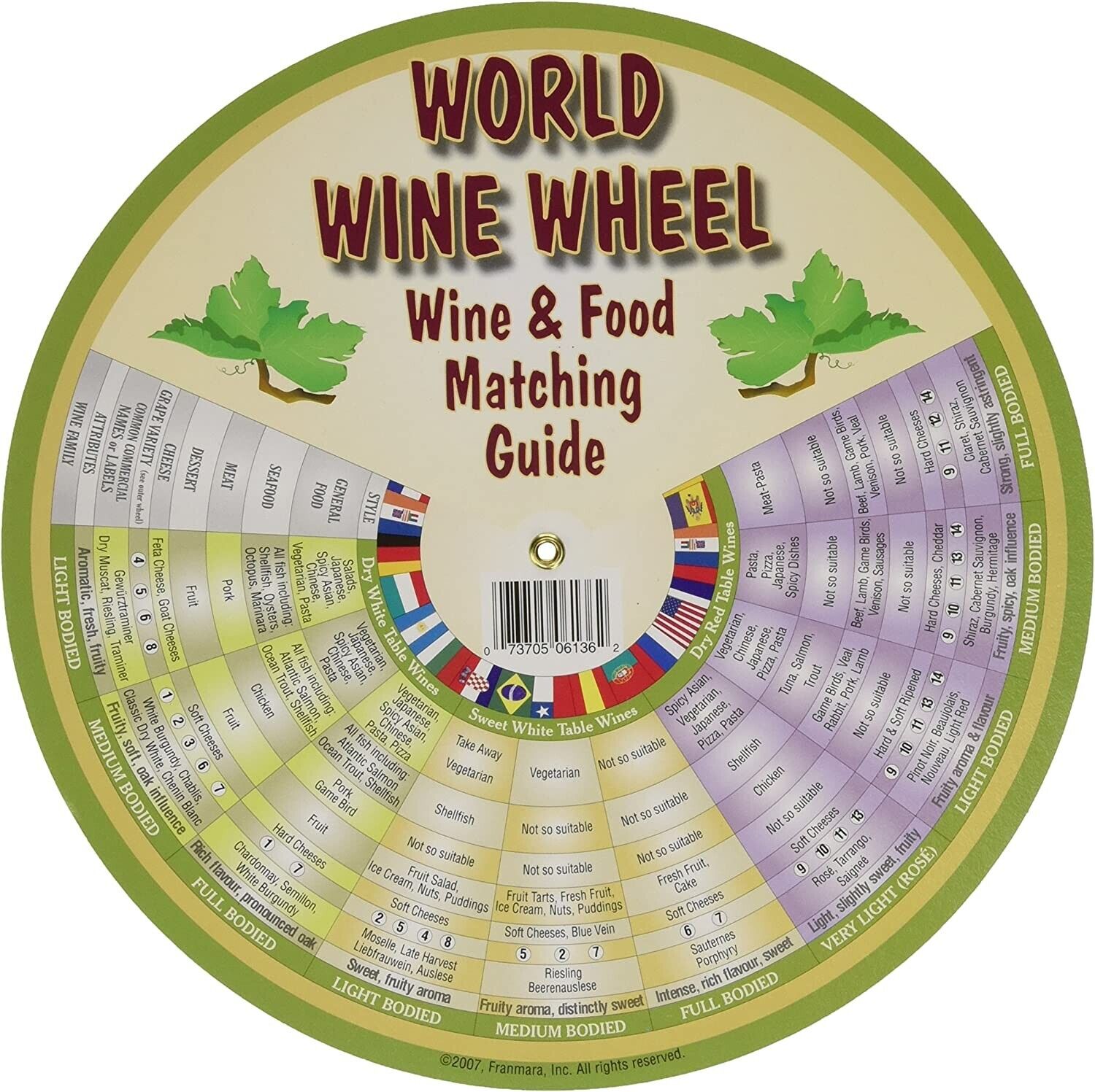 Franmara 6136-BU The World of Wine Wheel and Food Matching Guide