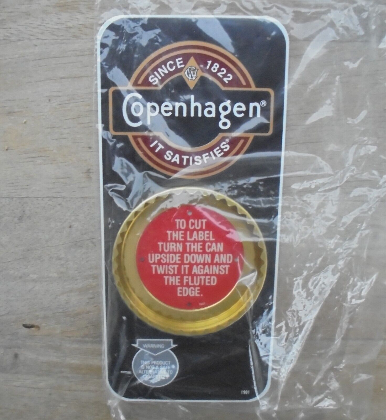 Copenhagen snuff tobacco can lid cutter sign/opener for wall or counter NEW