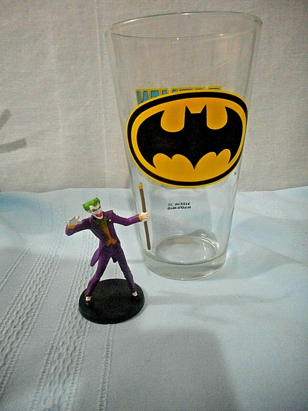 Batman Pint Glass 16 oz DC Comics Beer Soda Tea + Small Joker figure