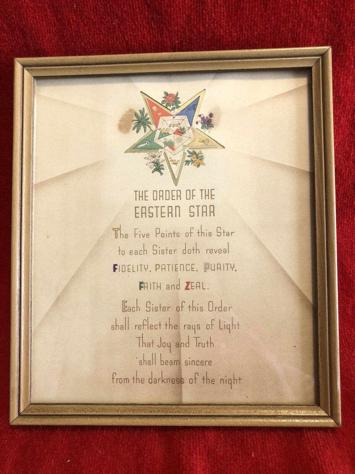 Vintage 1950’s The Order of The Eastern Star Sister Poem Print Framed