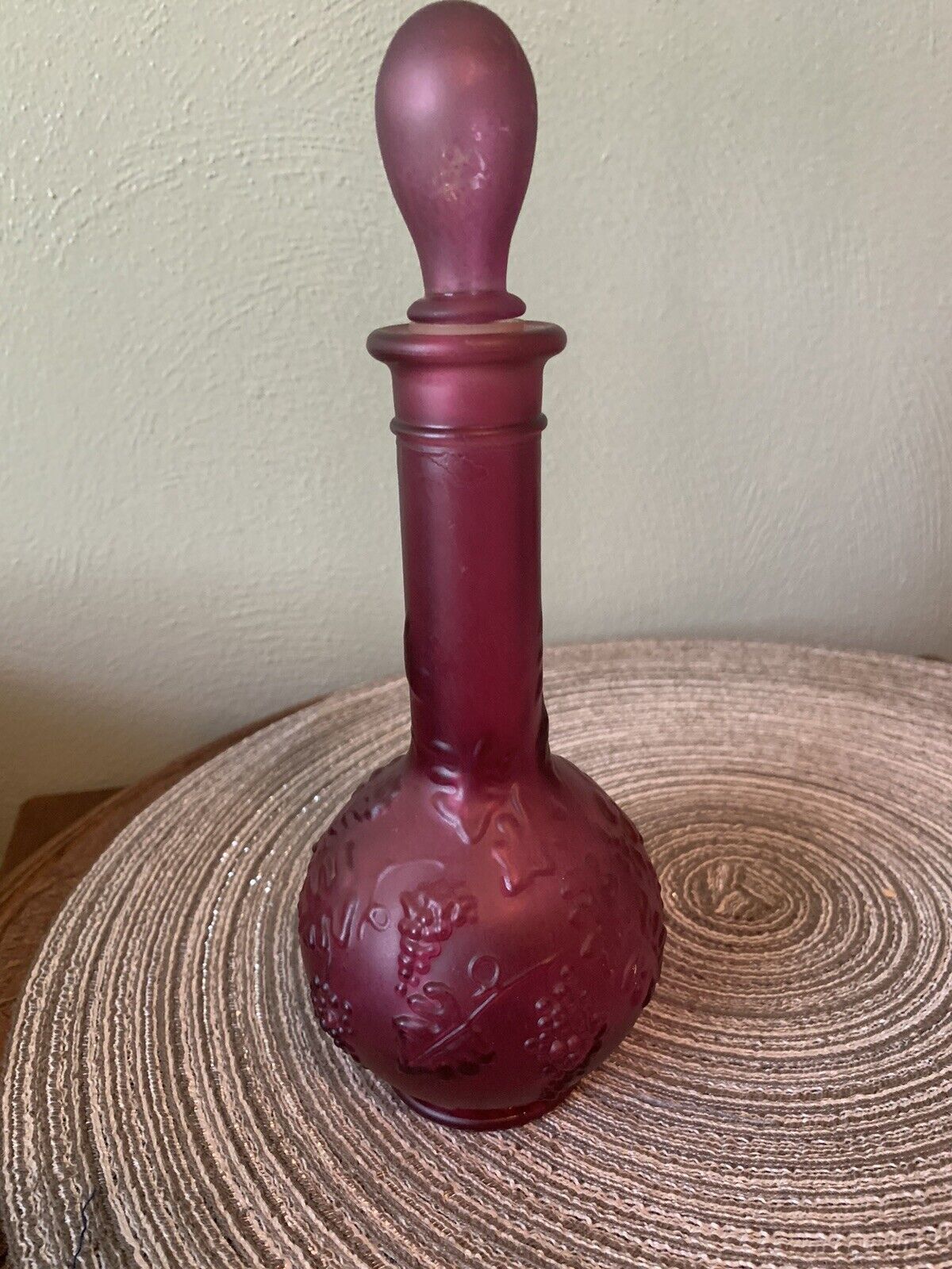 Vintage Avon Purple Grape & Leaves Glass Decanter