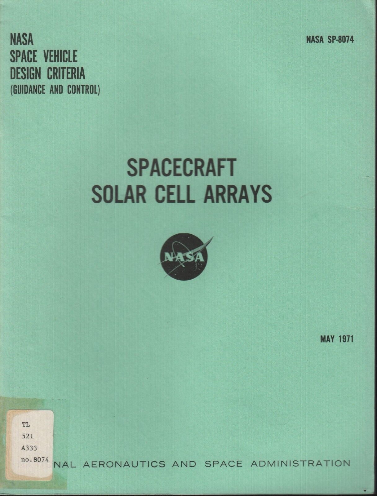 NASA SP-8074 Spacecraft Solar Cell Arrays May 1971 EX-FAA 102218AME