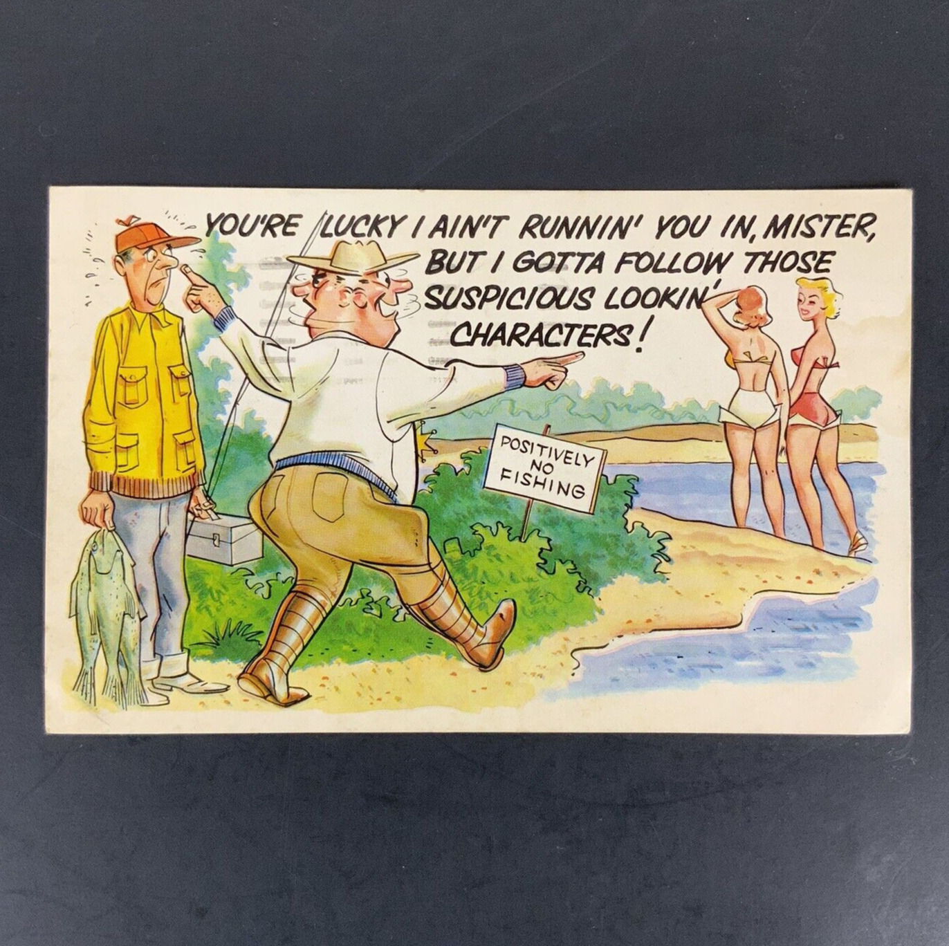 Vintage Laff Card Postcard Fishing Theme Funny Posted Stamped 1950s
