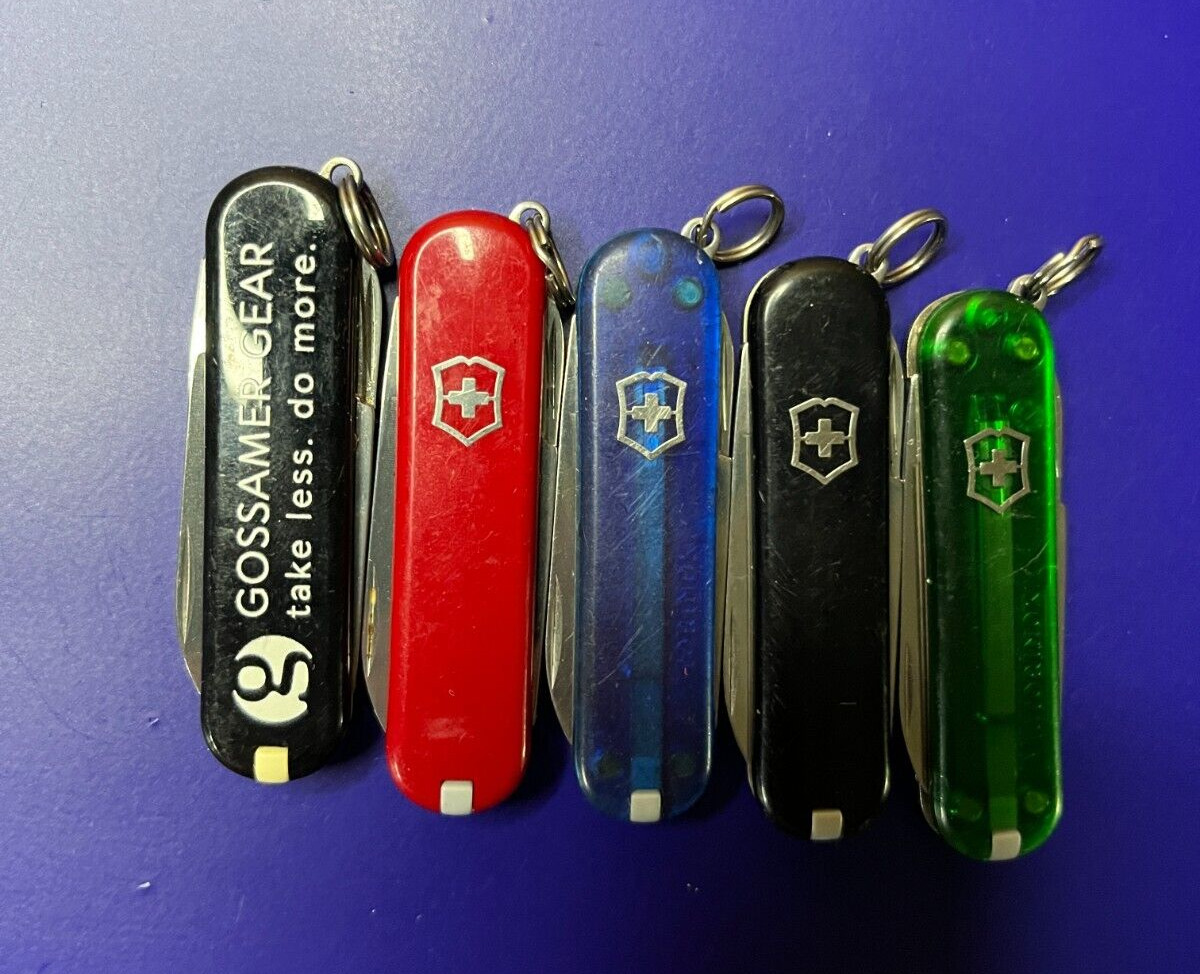Lot of 5 Victorinox Classic Sd Swiss Army Knives - Multi colors and Logos