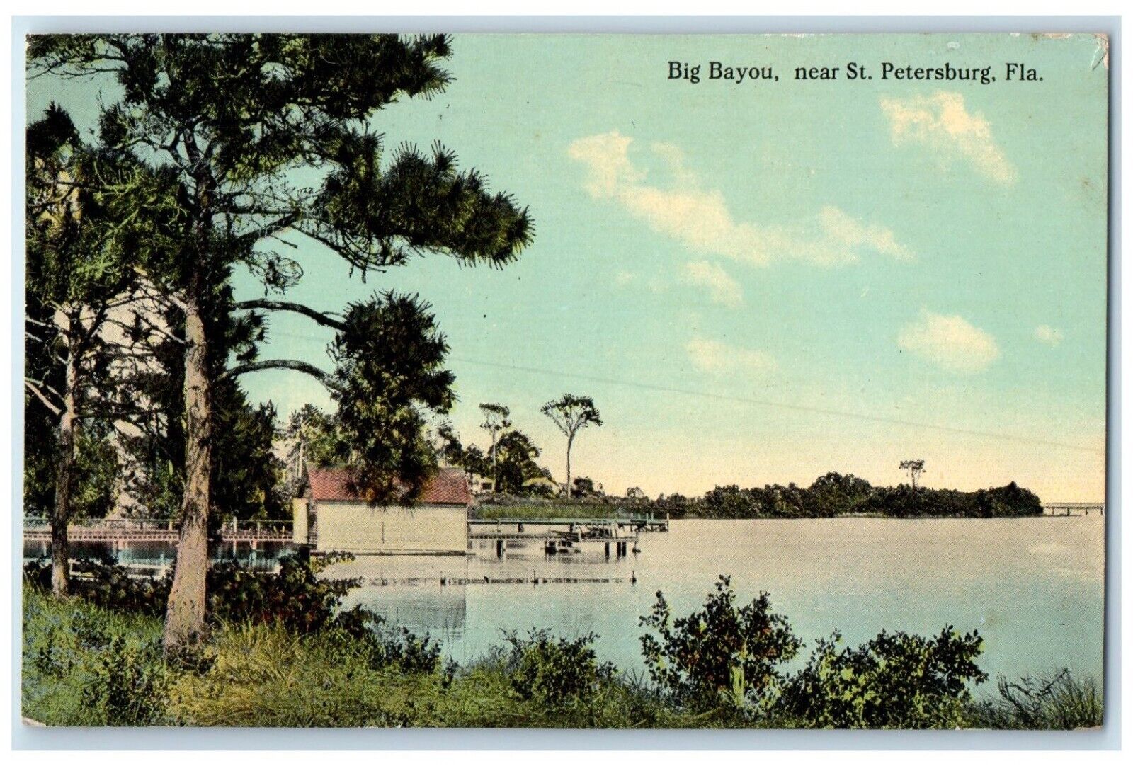 c1910 Big Bayou Exterior River Lake St. Petersburg Florida FL Vintage Postcard