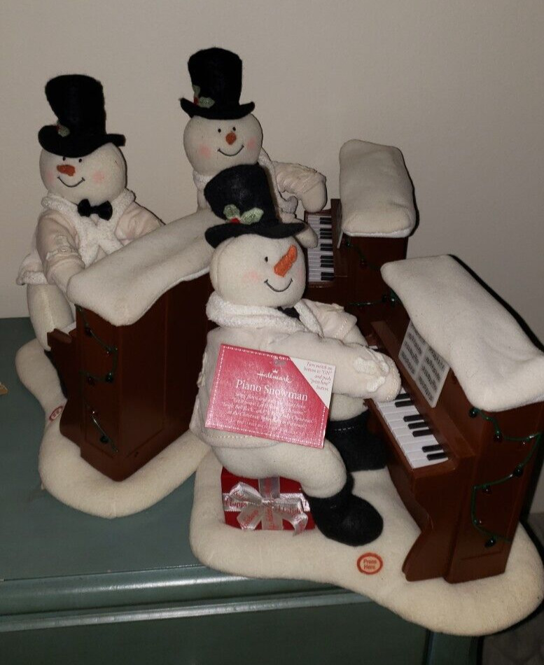 2005 lot of 3 Hallmark Plush Piano Snowman READ Do Not Work for parts or repair