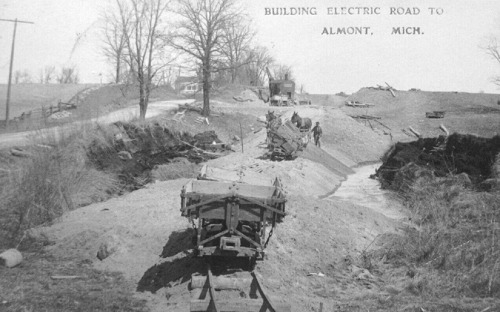 Electric Railway Railroad Construction Almont Michigan MI Reprint Postcard