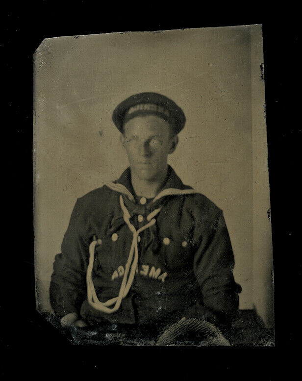 Antique Tintype Photo of a Sailor USS America?