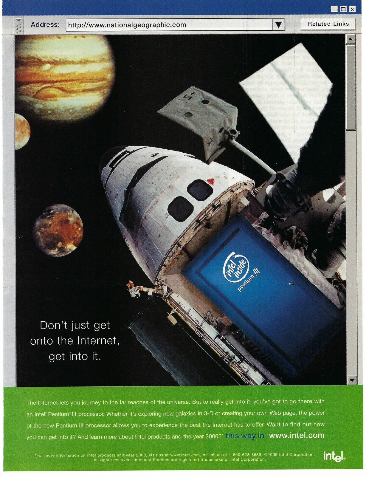 1999 Intel National Geographic Space Exploration Vintage Mag Print Ad/Poster