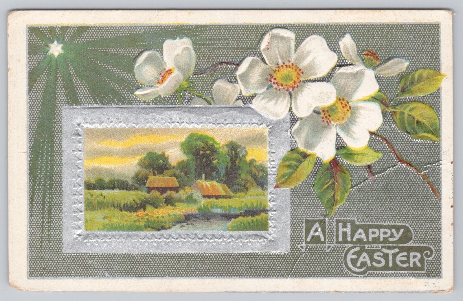 Sinclairville New York, Happy Easter White Flowers Country Cottage, VTG Postcard