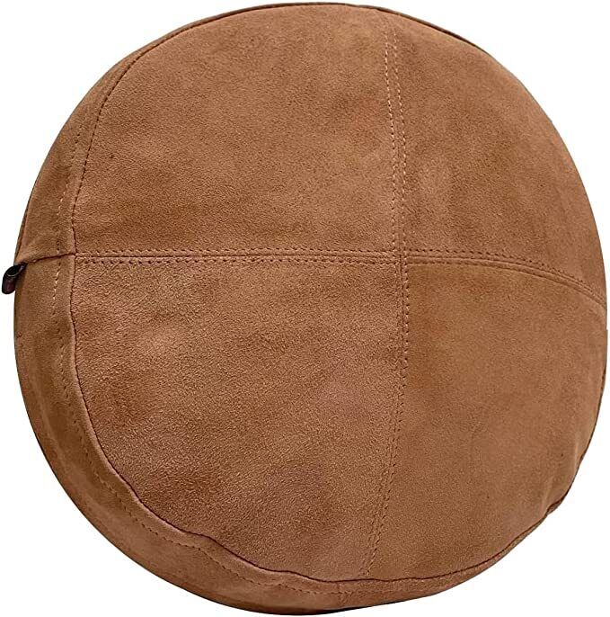 Leather Cover Pillow Round Cushion Case Genuine Home Throw Dcor Living Tan 8