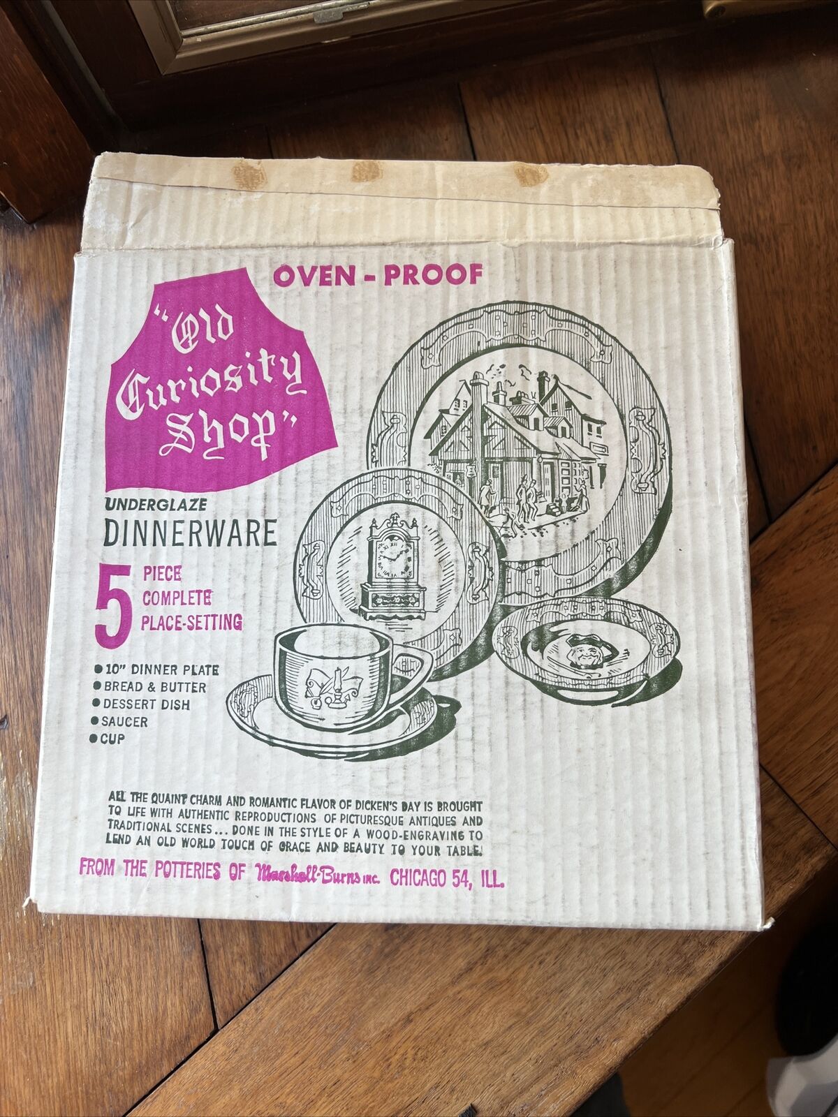 VTG 1950’s THE OLD CURIOSITY SHOP  Dinnerware 5pc Place Setting~ORIGINAL BOX