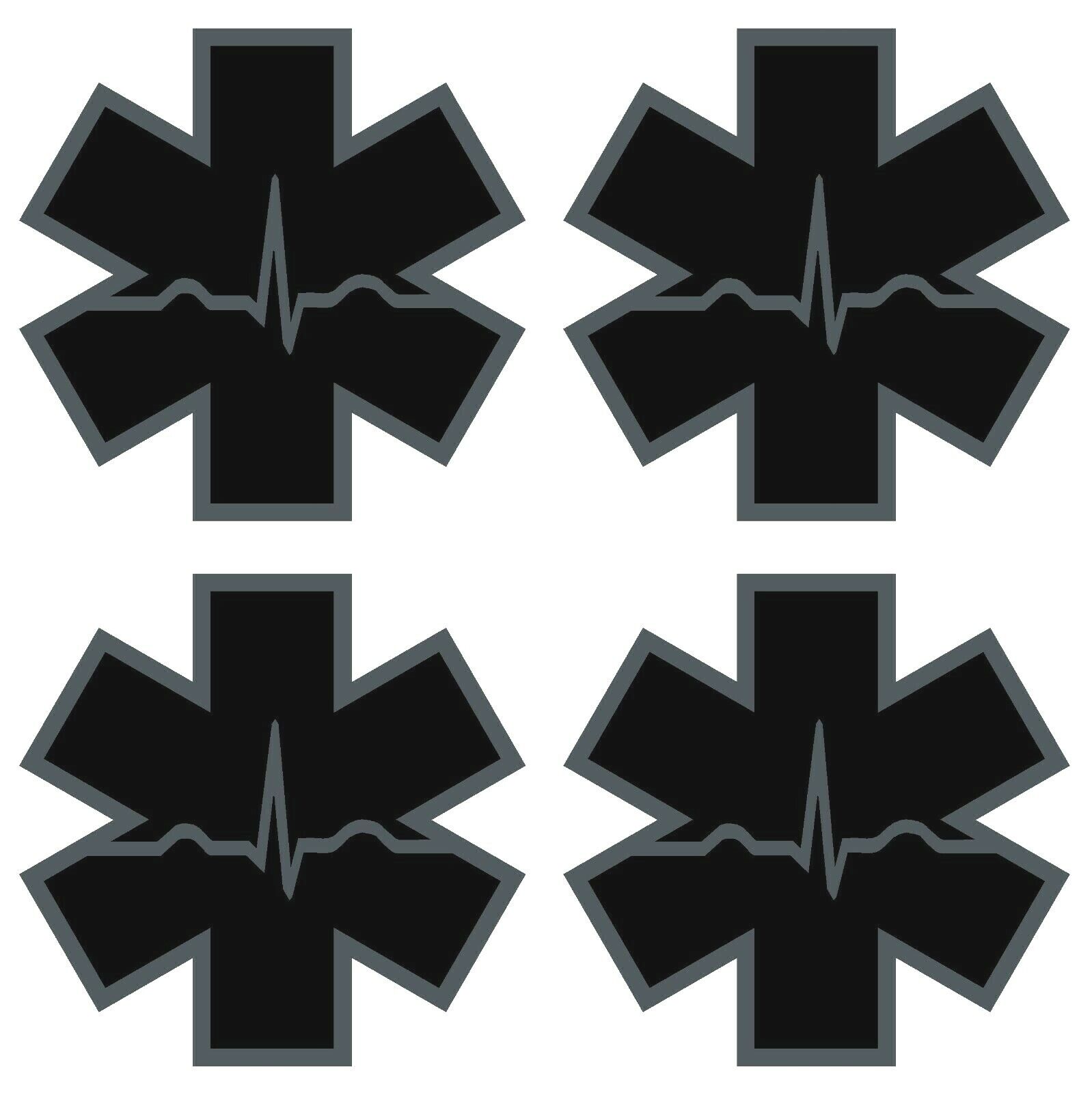 FOUR Black Subdued Reflective Star Of Life Cardiac Helmet Decal EMS EMT 2 inch