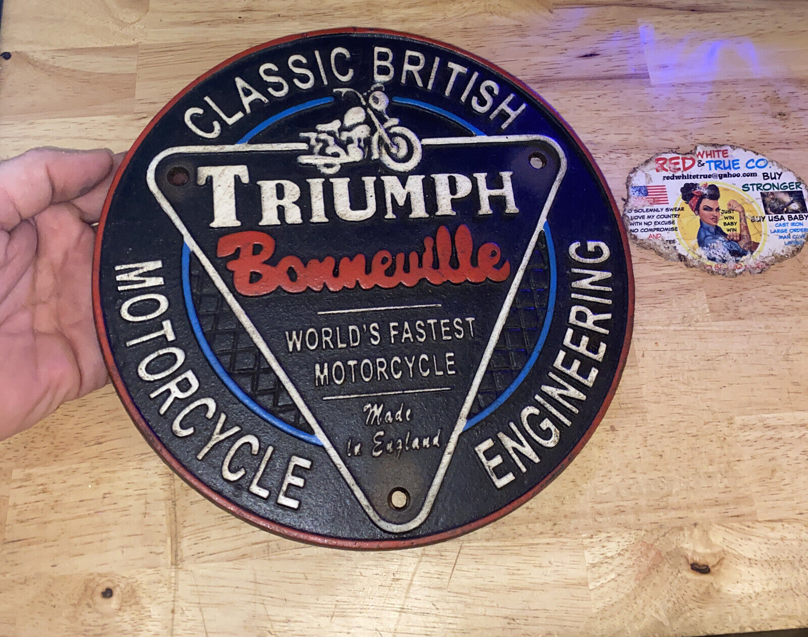Triumph Motorcycles Sign Plaque Cast Iron Patina Harley Biker Indian Collector