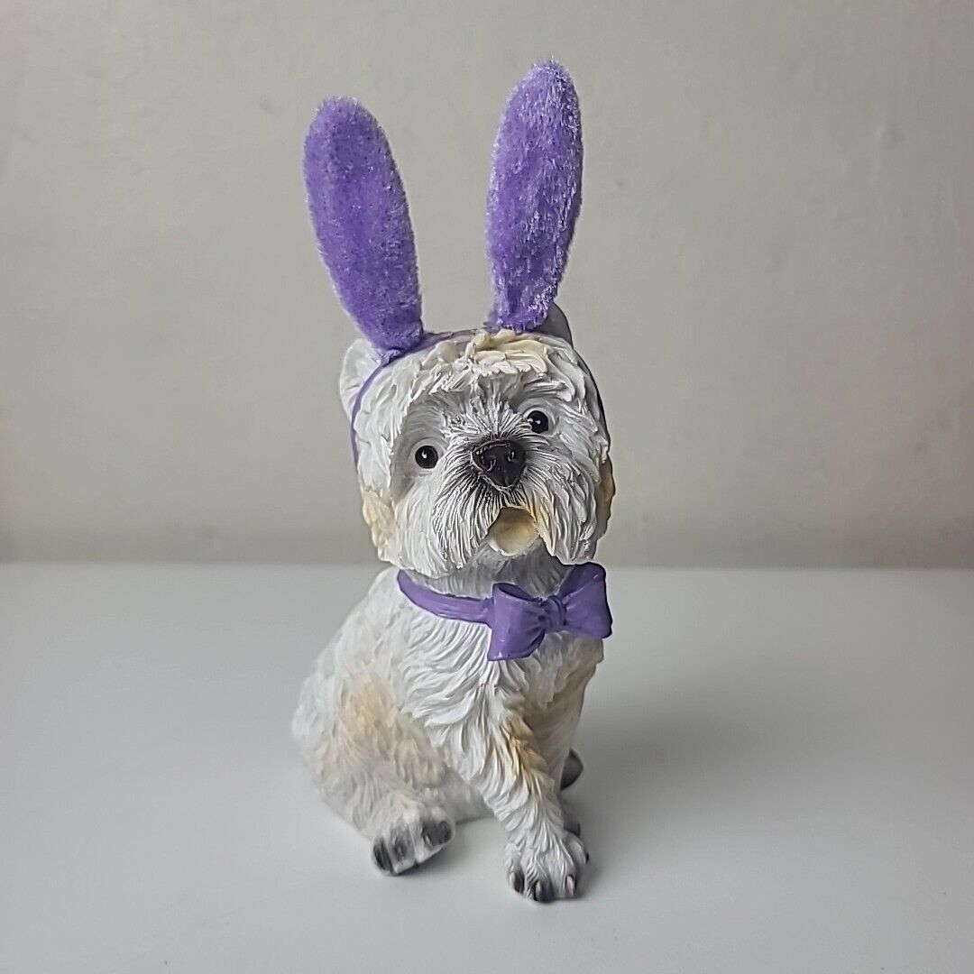 Resin Dog Figurine West Highland Terrier Easter Purple Bunny Ears Costume