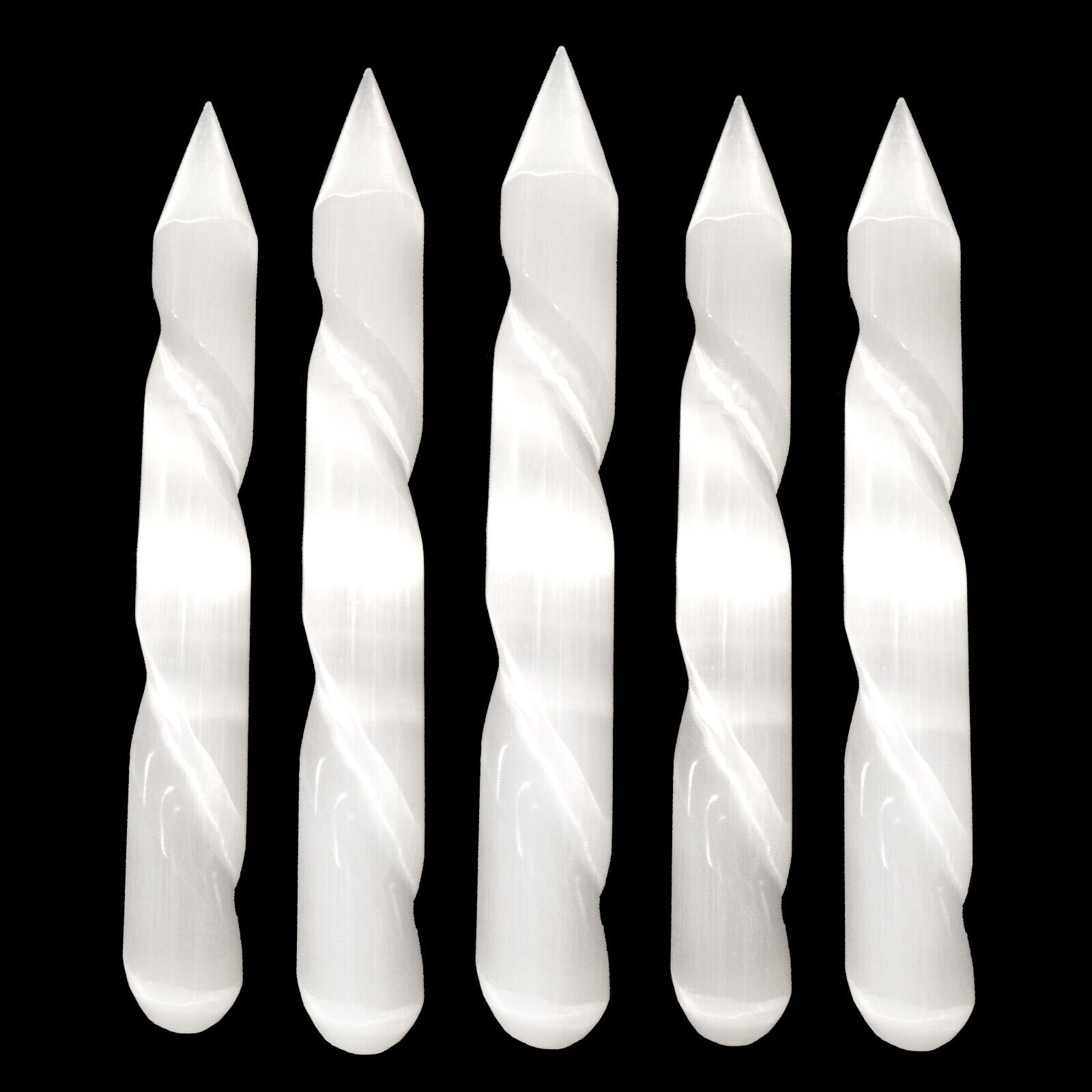 5x Selenite Crystal Massage Wand Smooth Polished Round Point Tip Reiki Energy