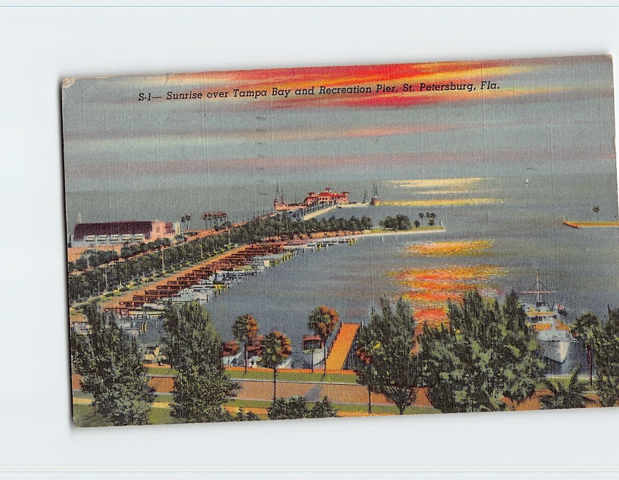 Postcard Sunrise Over Tampa Bay and Recreation Pier St. Petersburg Florida USA
