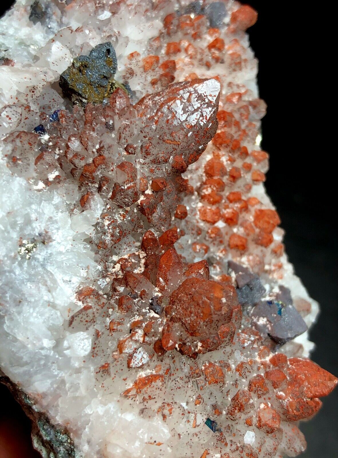 183g Natural Red Quartz Crystal Geode Cluster&Chalcopyrite  h58