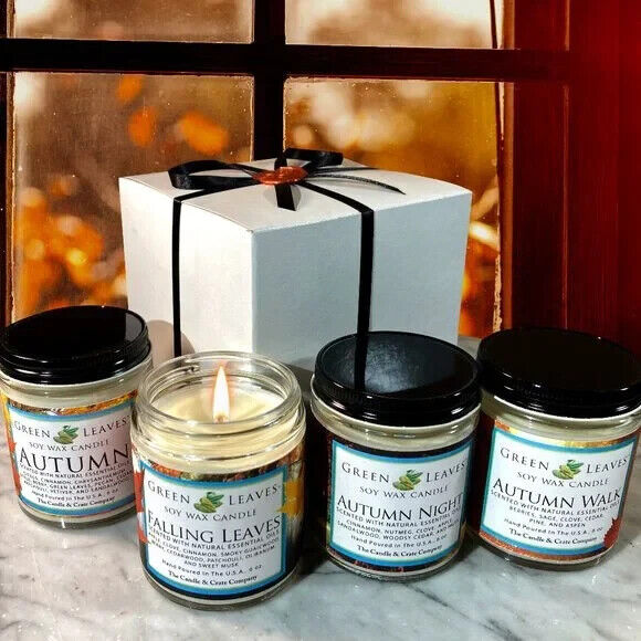 Autumn/Fall Candle Gift Set, Four different 6oz. Fall Scented Soy Wax Candles