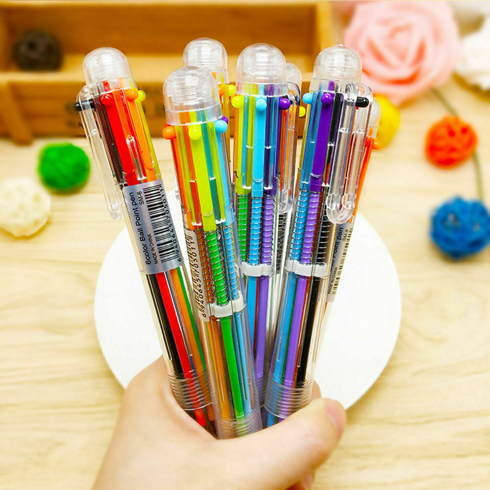 2Pcs Multicolor 6 In 1 Color Ballpoint Pen Ball Point Pens School Office Supply
