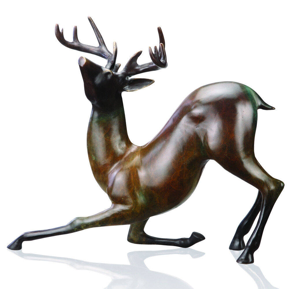 Solid Brass Hot Patina Contemporary Proud Deer Animal Home Decor Sculpture
