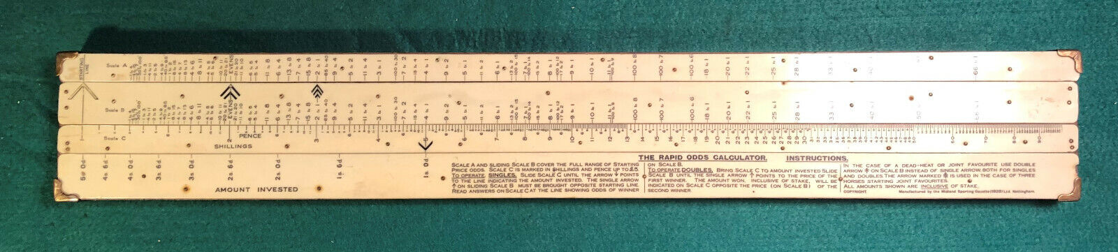 1928 The Rapid Odds Calculator by Midland Sporting Gazette Horse Racing Betting 