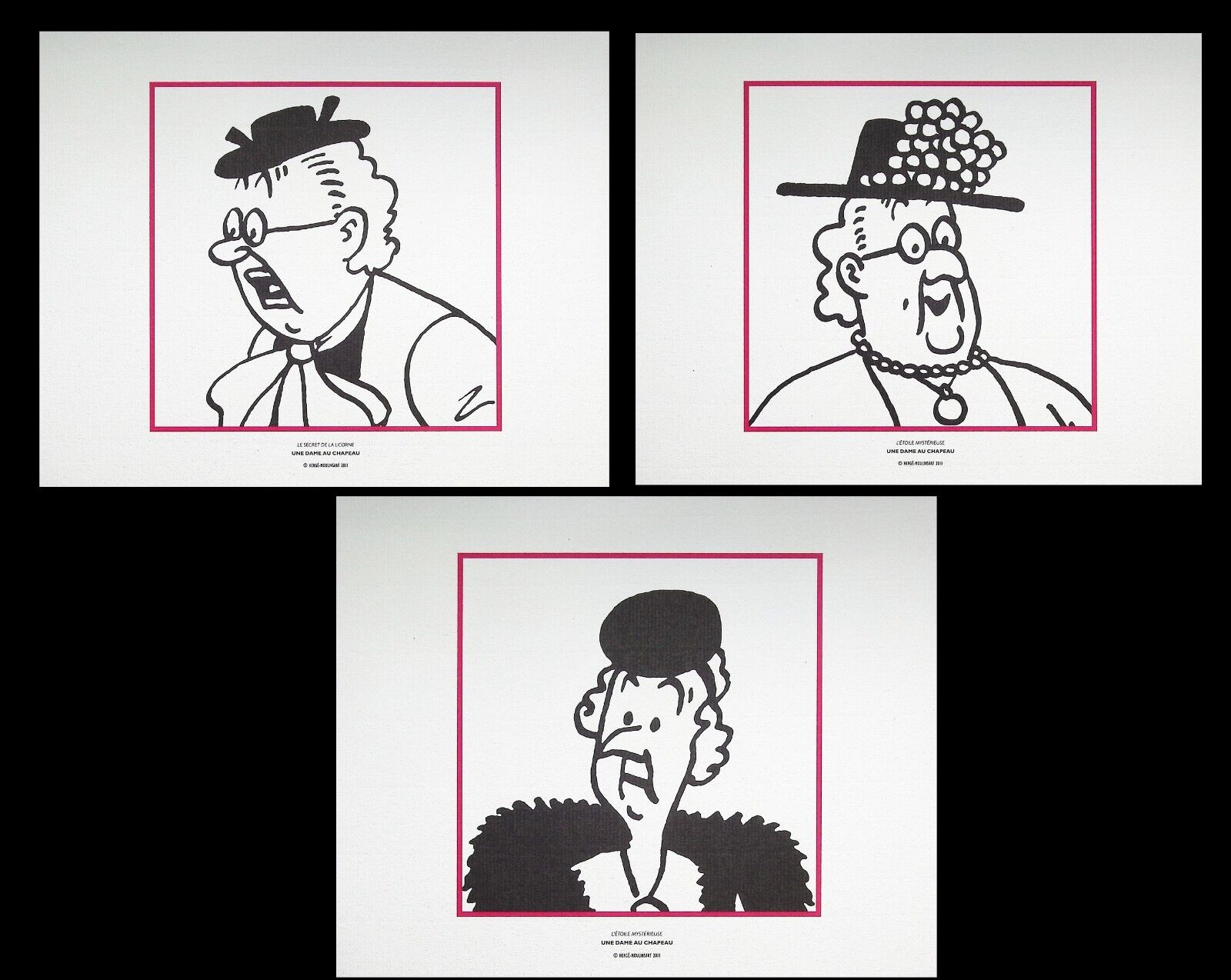 Hergé : Tintin The Old Lady, 3 Lithographs Ex Libris, 2011