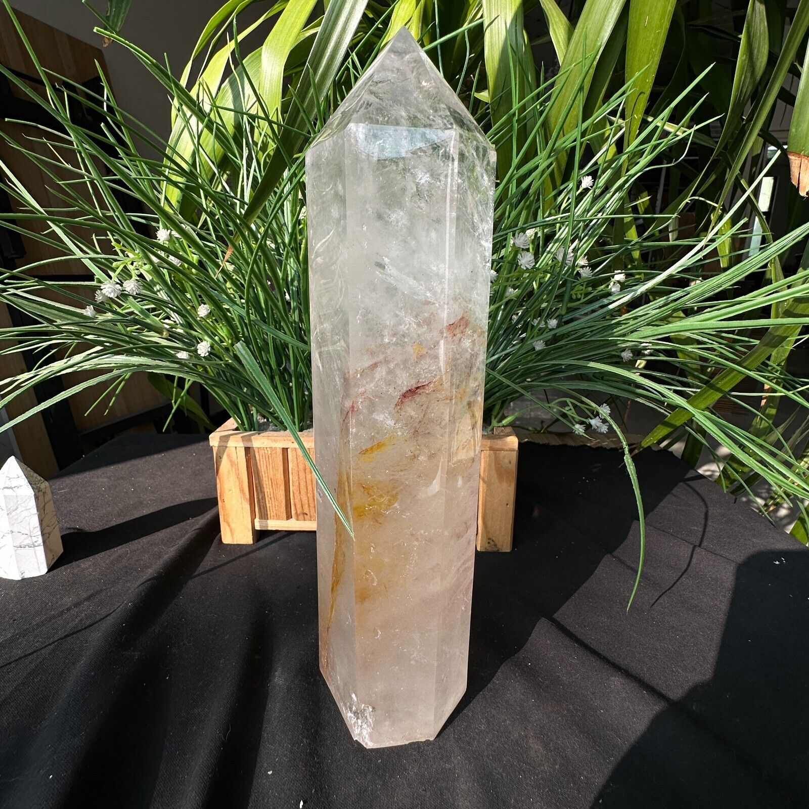 4.4LB TOP Natural clear quartz carved obelisk crystal wand point healing