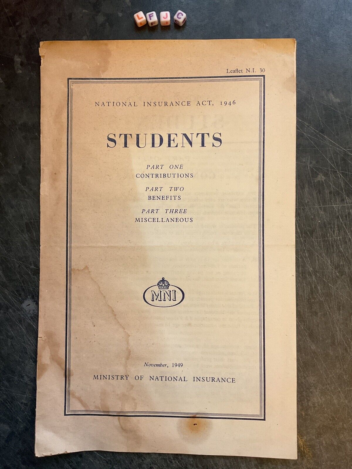 Scarce Vintage, National Health Insurance Publication, For Students 1946
