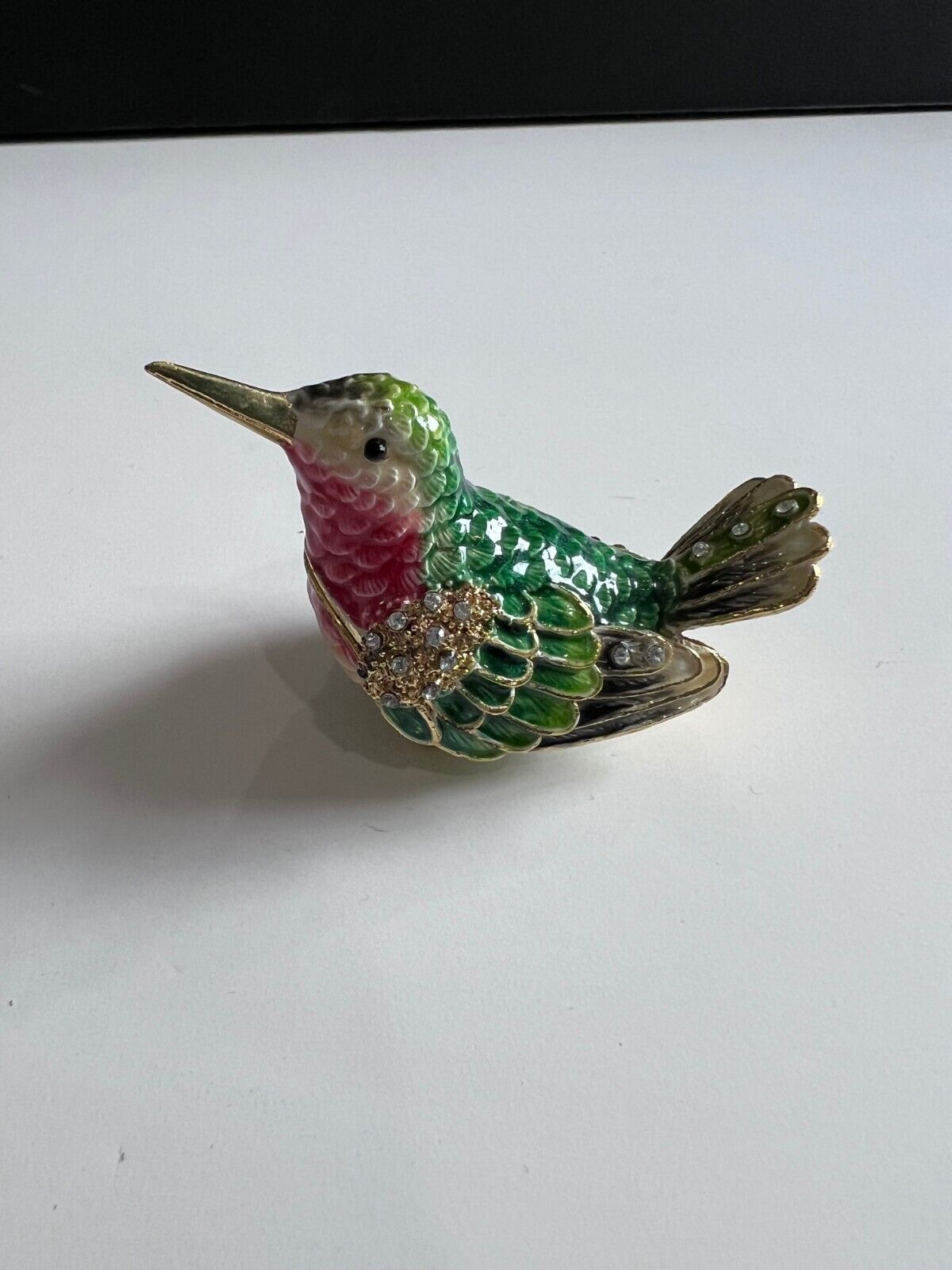 Bejeweled Hinged Trinket/Jeweled Colorful Bird Green/red 
