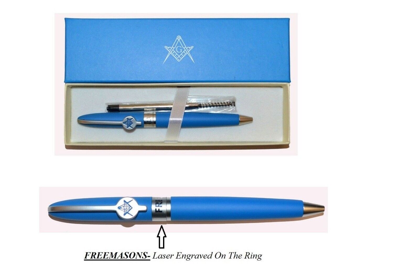 Blue Freemasons Masonic Square Ballpoint Pen Gift Set Elegant Pen Set Unique NEW