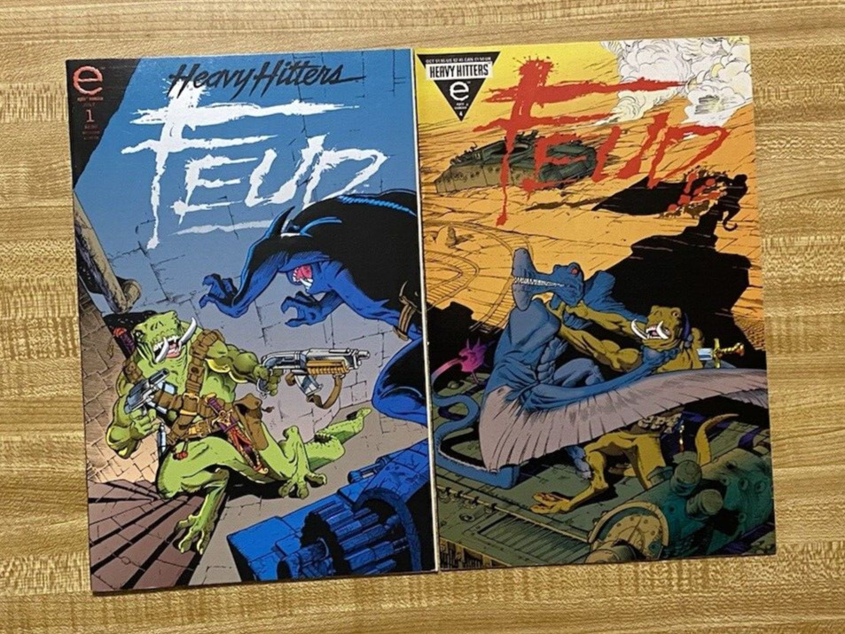 FEUD #1 & #4 - EPIC COMICS 1993 HEAVY HITTERS EMBOSSED WITH METAL INK