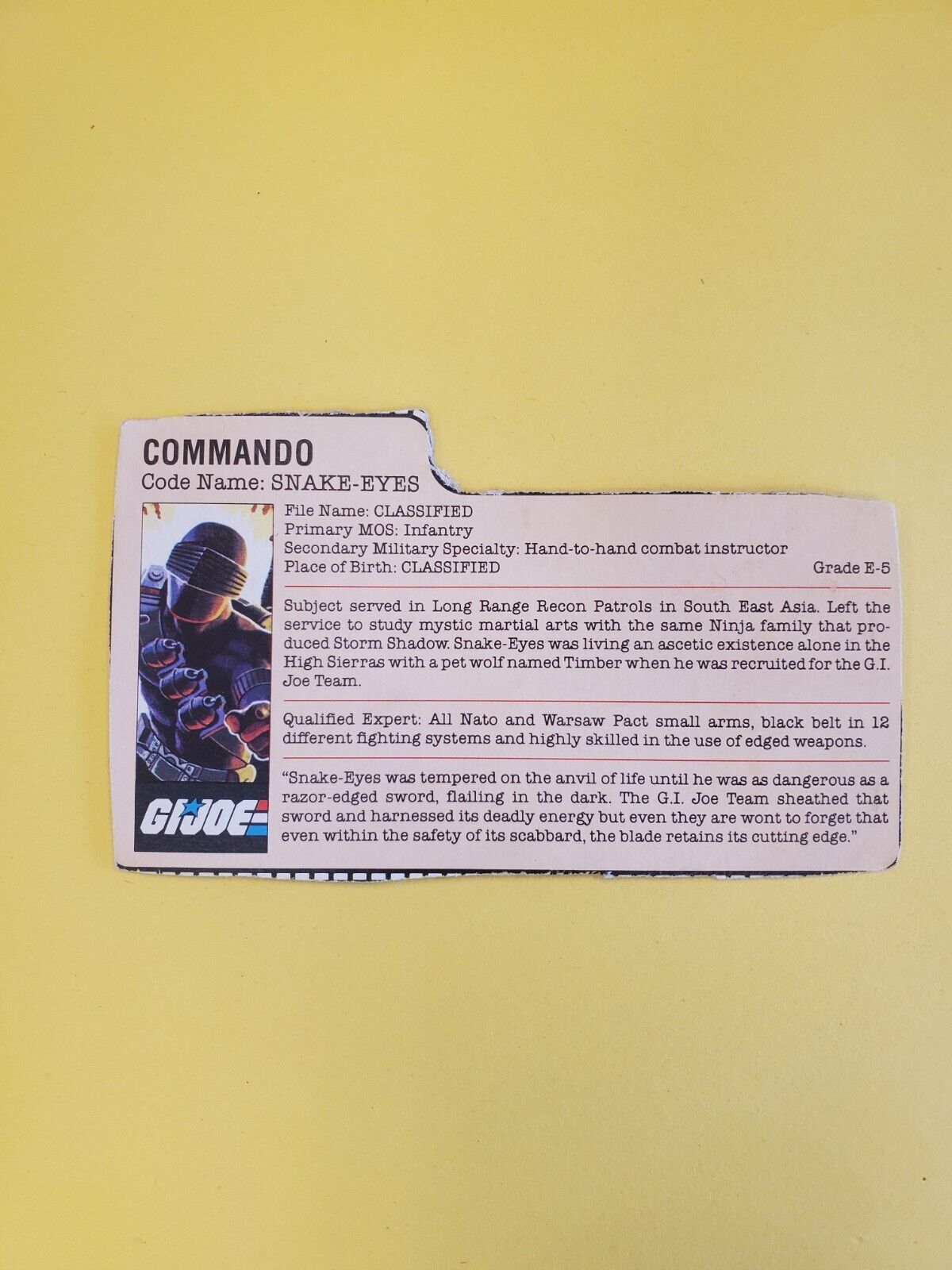 gi joe snake eyes file card - Commando