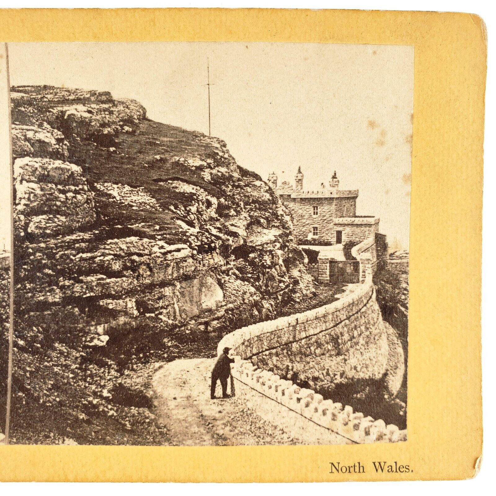 Great Orme\'s Head Lighthouse Stereoview c1880 Llandudno North Wales Road B1820