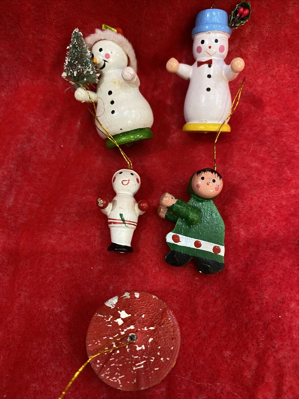Lot Of 5 Wooden Ornaments Vintage  Holiday Figures