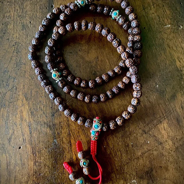 Rudrasha Buddhist Japa Mala 108 beads, Tibetan Rudraksha Rosary 108 beads