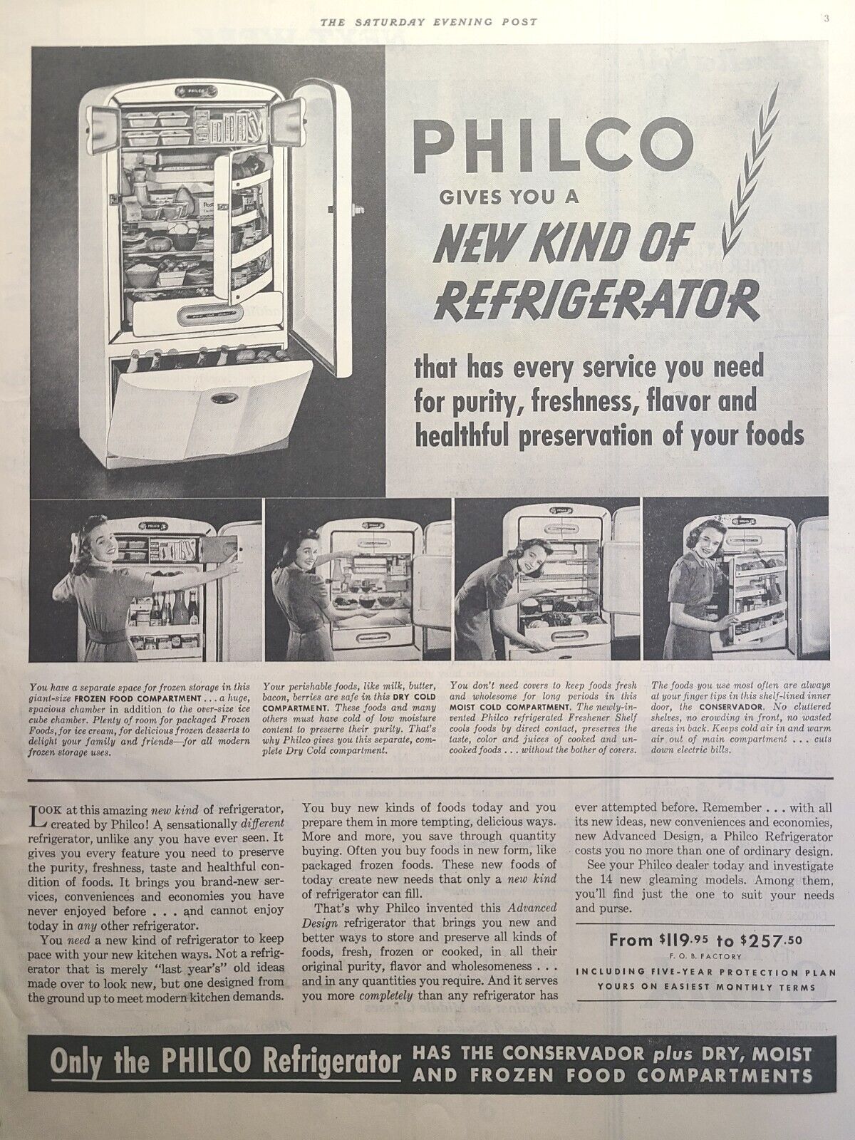 Philco Refrigerator Conservador Compartments Freezer Vintage Print Ad 1940