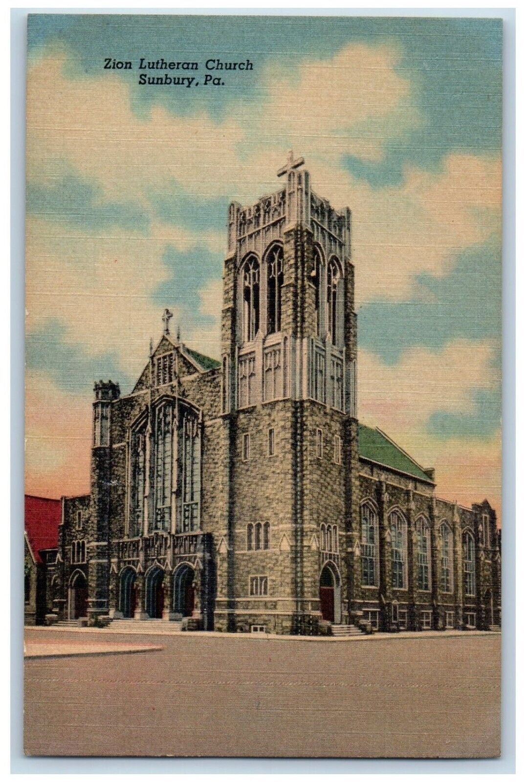 Sunbury Pennsylvania Postcard Zion Lutheran Church Chapel c1940 Vintage Antique