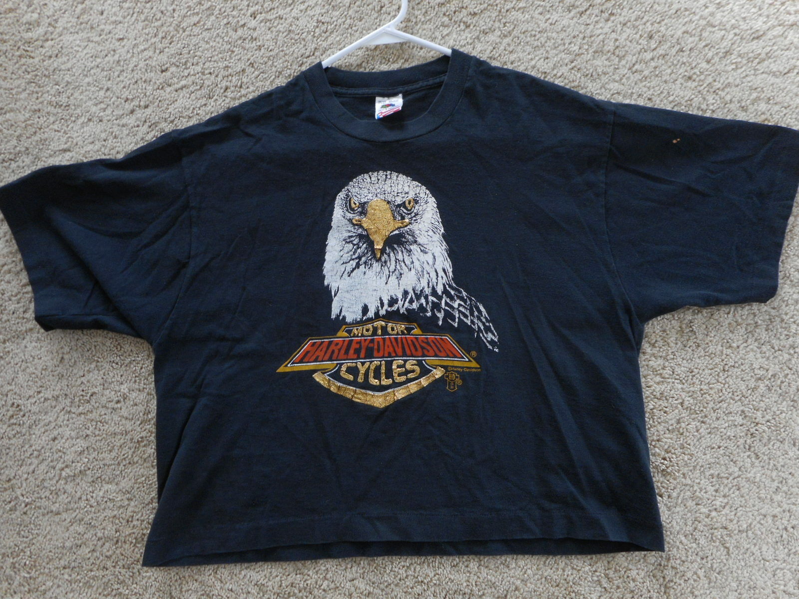 Vintage 1980's ? Harley Davidson Eagle Gold Sparkle Crop Top T-shirt Black Grung