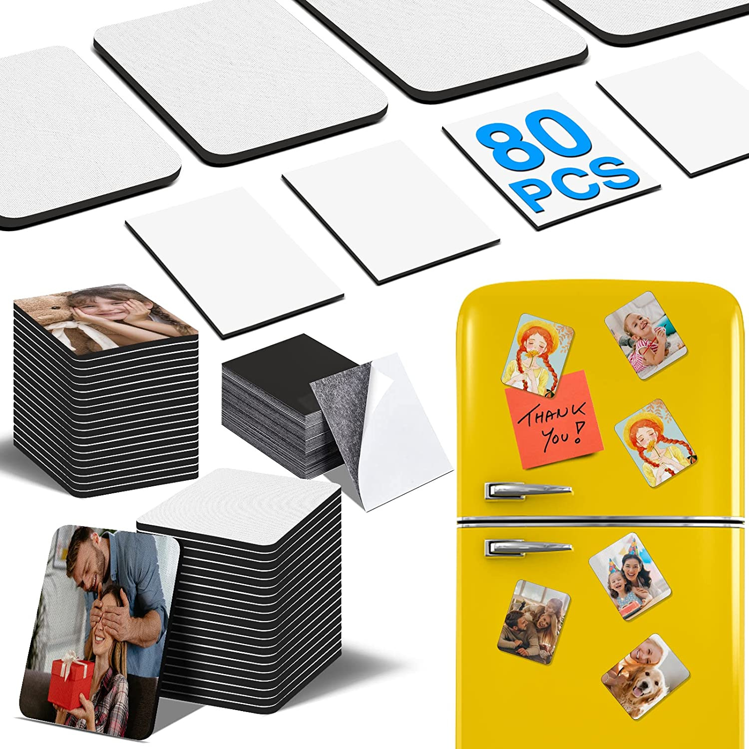 80Pcs Sublimation Magnet Blanks Set,Personalized Sublimation Refrigerator Magnet