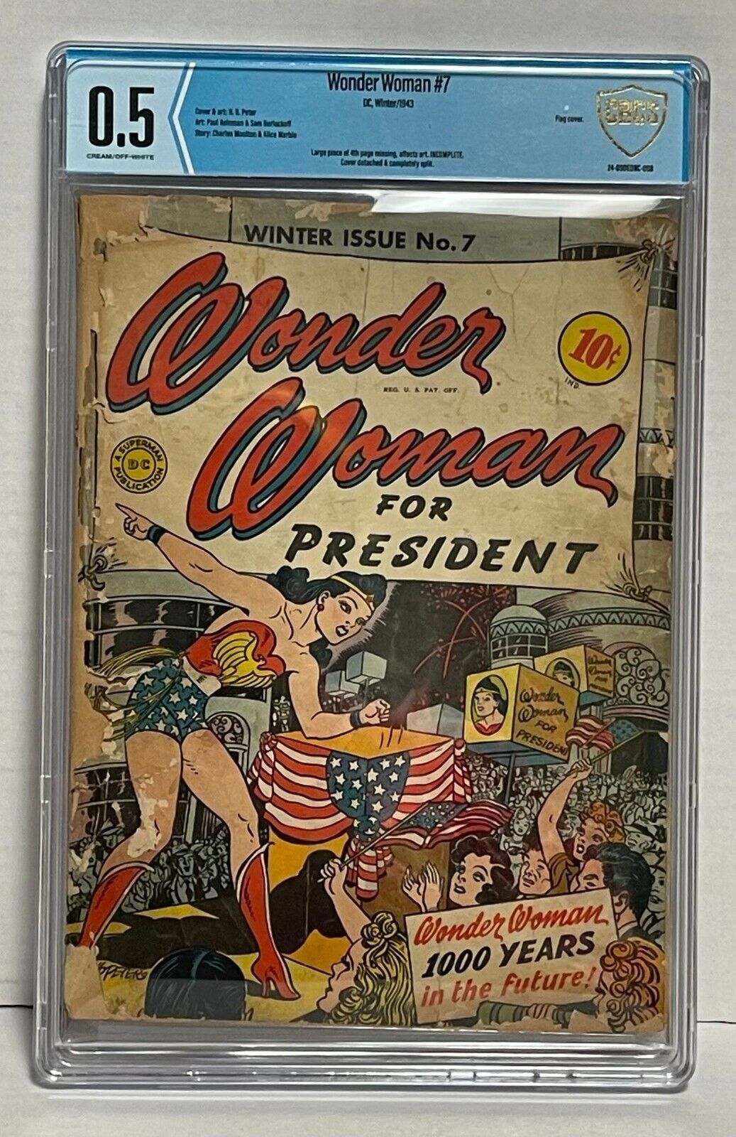 Wonder Woman #7 (DC Comics 1943) CBCS 0.5 Graded Golden Age Key Cover Issue