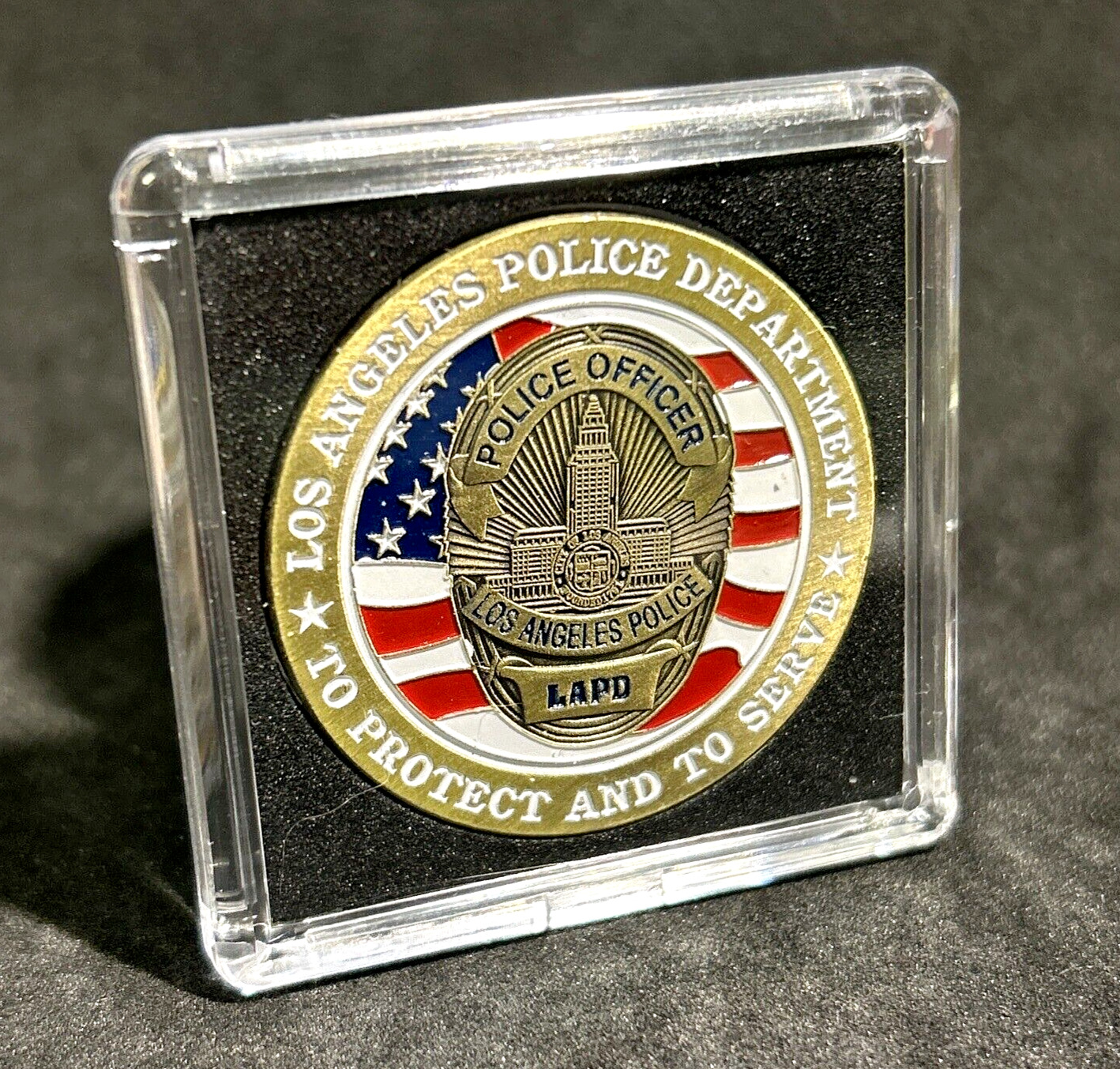 LOS ANGELES LAPD POLICE GOLD FINISH DEPARTMENT Challenge Coin 40mm w CASE