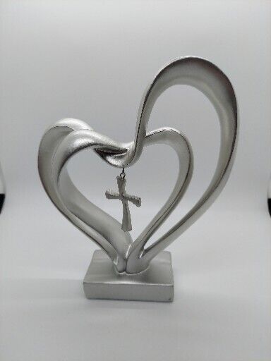 Marriage Takes Three Matte Silver Finish 13X8 inch Cross in Middle of Hearts