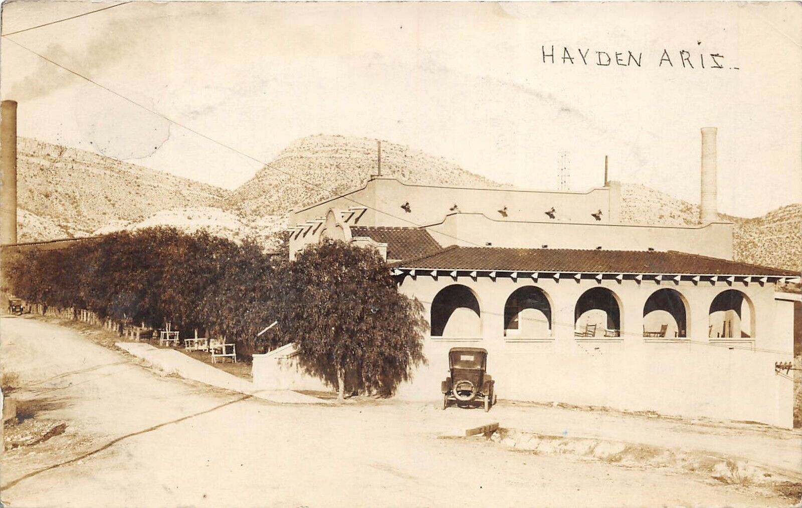 Hayden Arizona 1926 RPPC Real Photo Postcard Town Scene Car